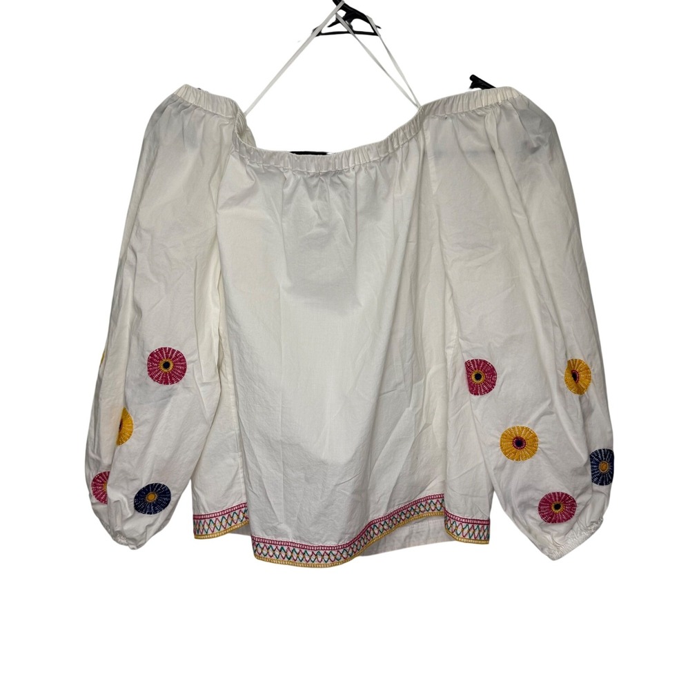 Madewell White Embroidered Off Shoulder Balloon Sleeve Blouse Top‎ Size S - Picture 3 of 6